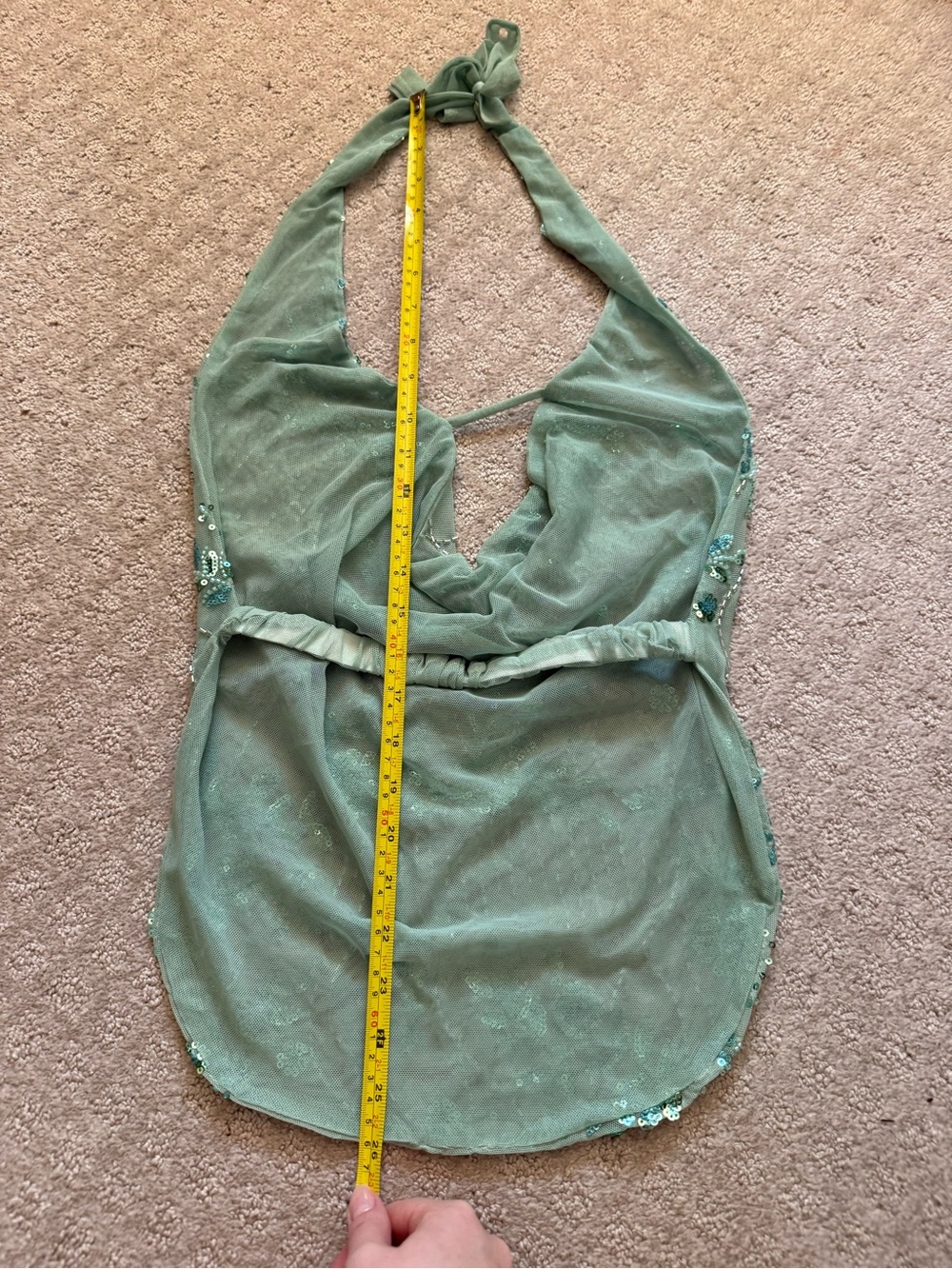 Green Beaded Halter Top with Plunging Neckline Backless Festival Fairycore Y2K - Picture 5 of 7